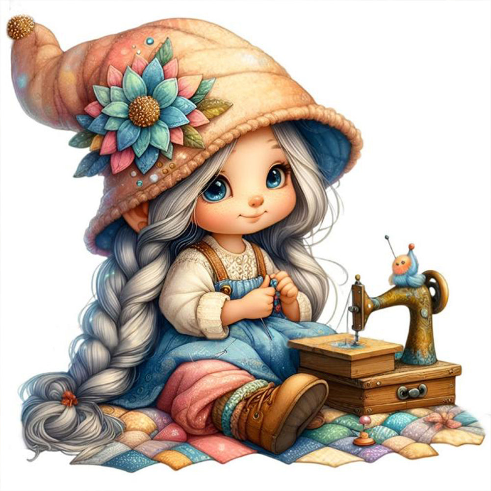 Sewing Machine Girl - Full Round Drill Diamond Painting 40*40CM