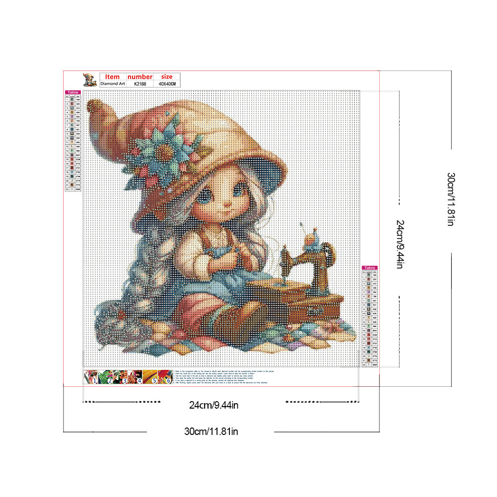 Sewing Machine Girl - Full Round Drill Diamond Painting 40*40CM