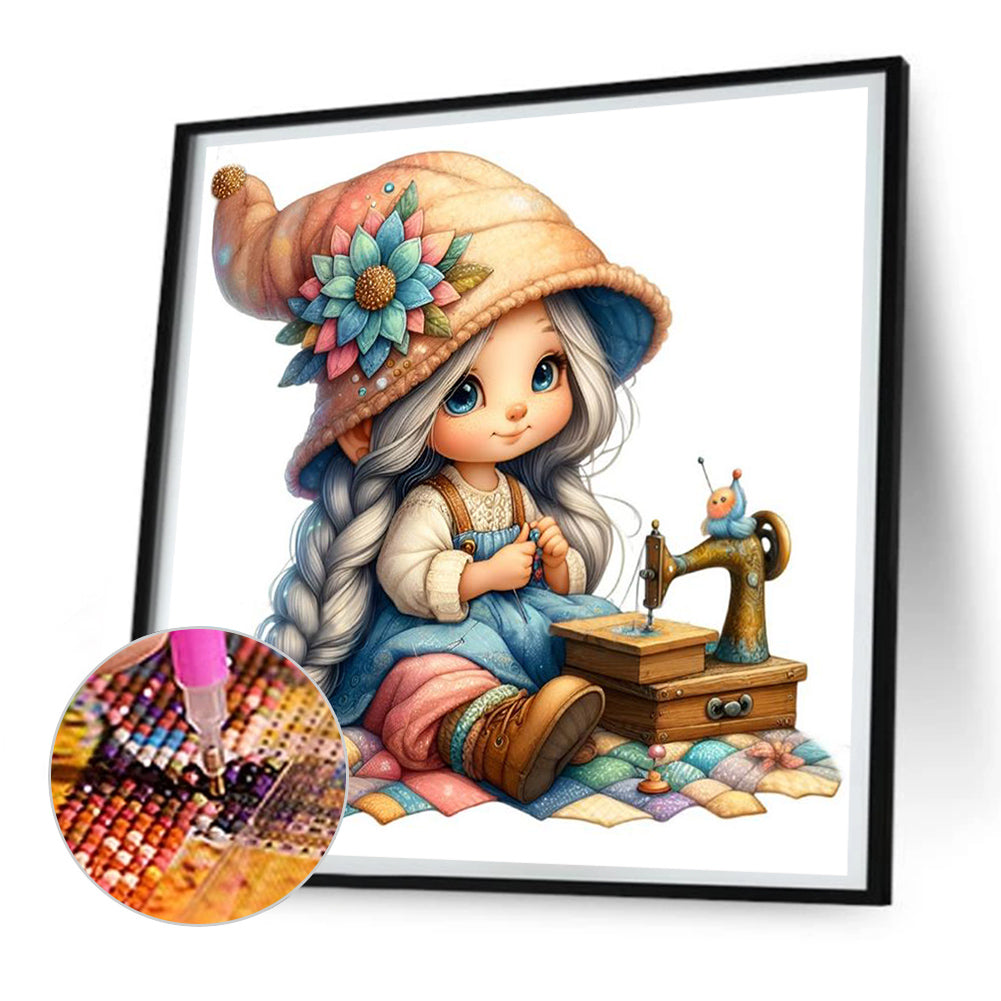 Sewing Machine Girl - Full Round Drill Diamond Painting 40*40CM