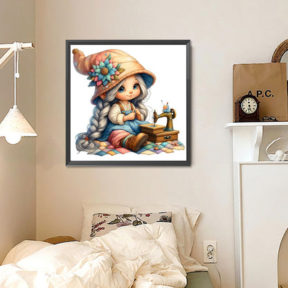 Sewing Machine Girl - Full Round Drill Diamond Painting 40*40CM