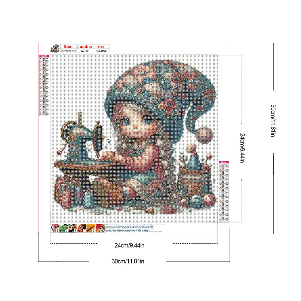 Sewing Machine Girl - Full Round Drill Diamond Painting 40*40CM