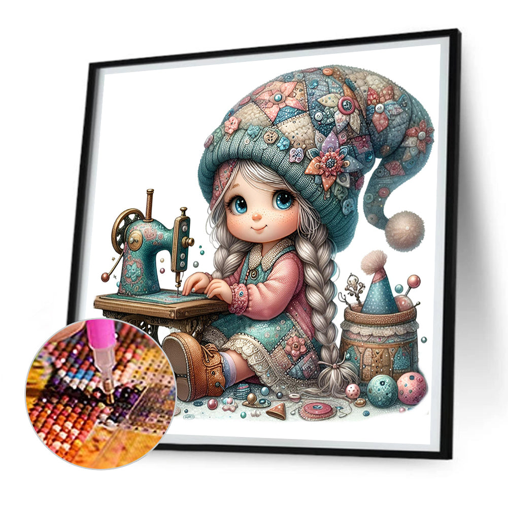 Sewing Machine Girl - Full Round Drill Diamond Painting 40*40CM