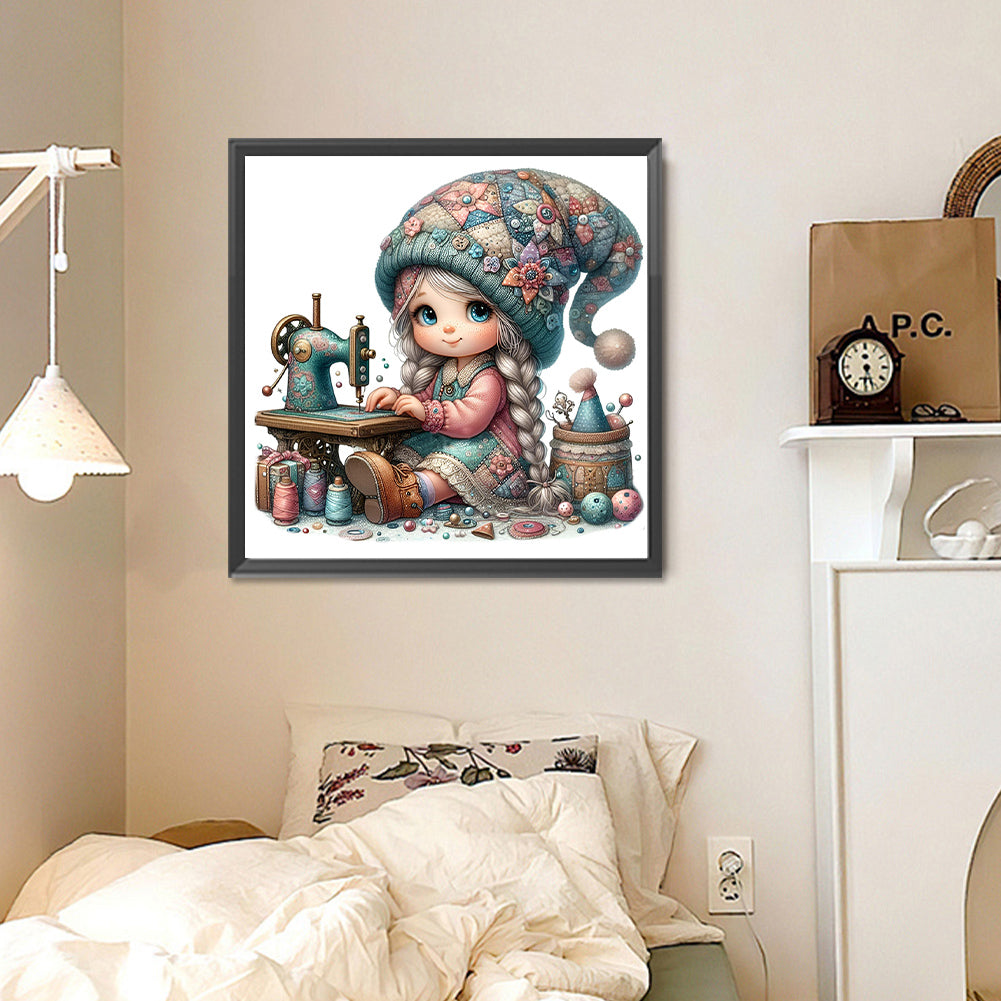 Sewing Machine Girl - Full Round Drill Diamond Painting 40*40CM