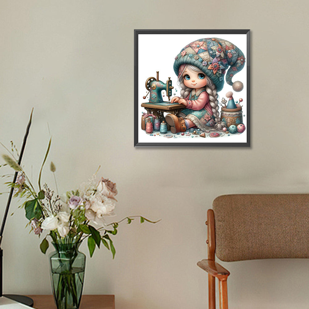 Sewing Machine Girl - Full Round Drill Diamond Painting 40*40CM