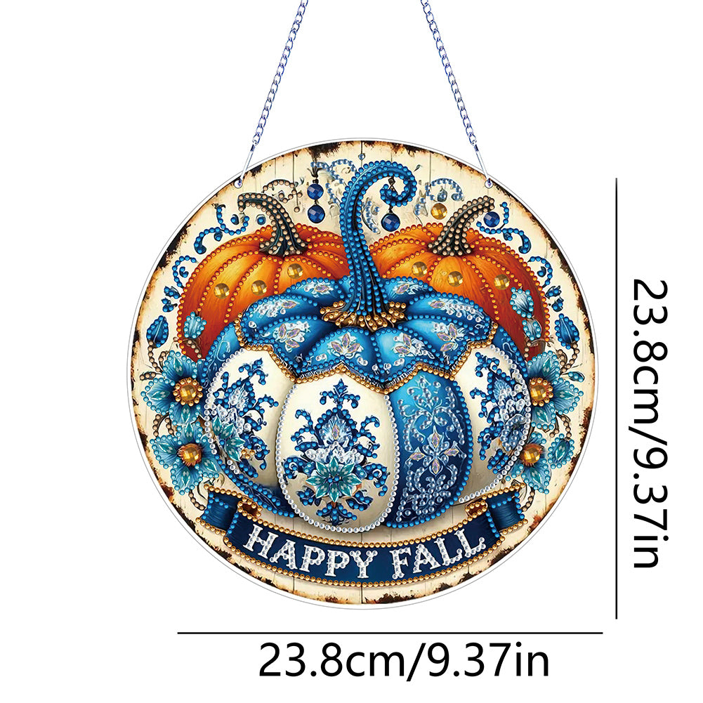 Thanksgiving Diamond Painting Hanging Pendant for Window Decor (Blue Pumpkin)