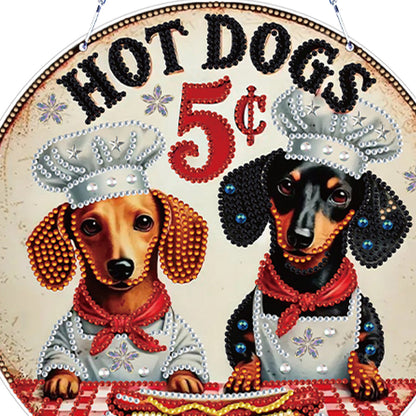 Thanksgiving Diamond Painting Hanging Pendant Window Decor (Hot Dog Dachshund)