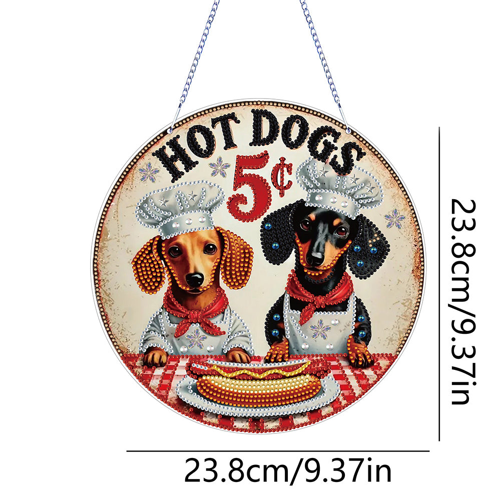 Thanksgiving Diamond Painting Hanging Pendant Window Decor (Hot Dog Dachshund)