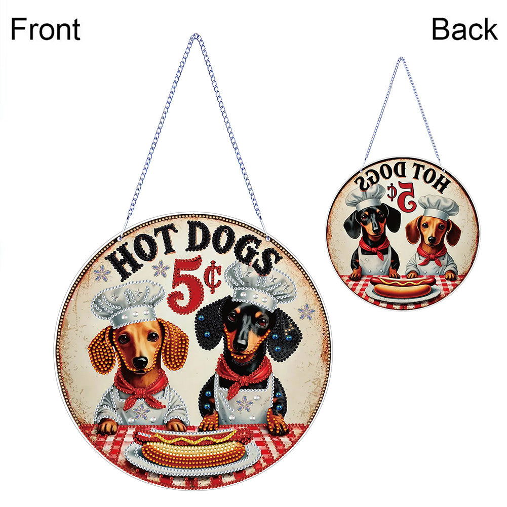 Thanksgiving Diamond Painting Hanging Pendant Window Decor (Hot Dog Dachshund)