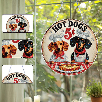 Thanksgiving Diamond Painting Hanging Pendant Window Decor (Hot Dog Dachshund)