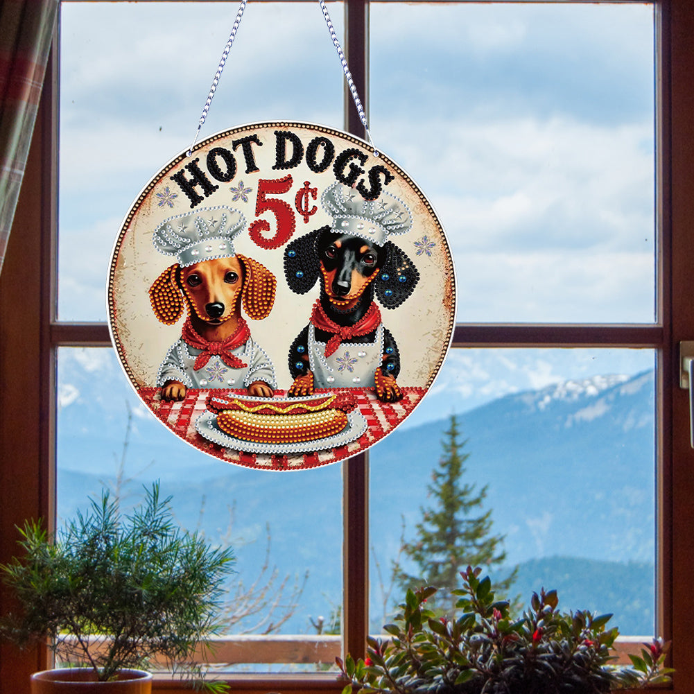 Thanksgiving Diamond Painting Hanging Pendant Window Decor (Hot Dog Dachshund)