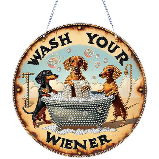 Thanksgiving Diamond Painting Hanging Pendant Window Decor (Hot Dog Dachshund)