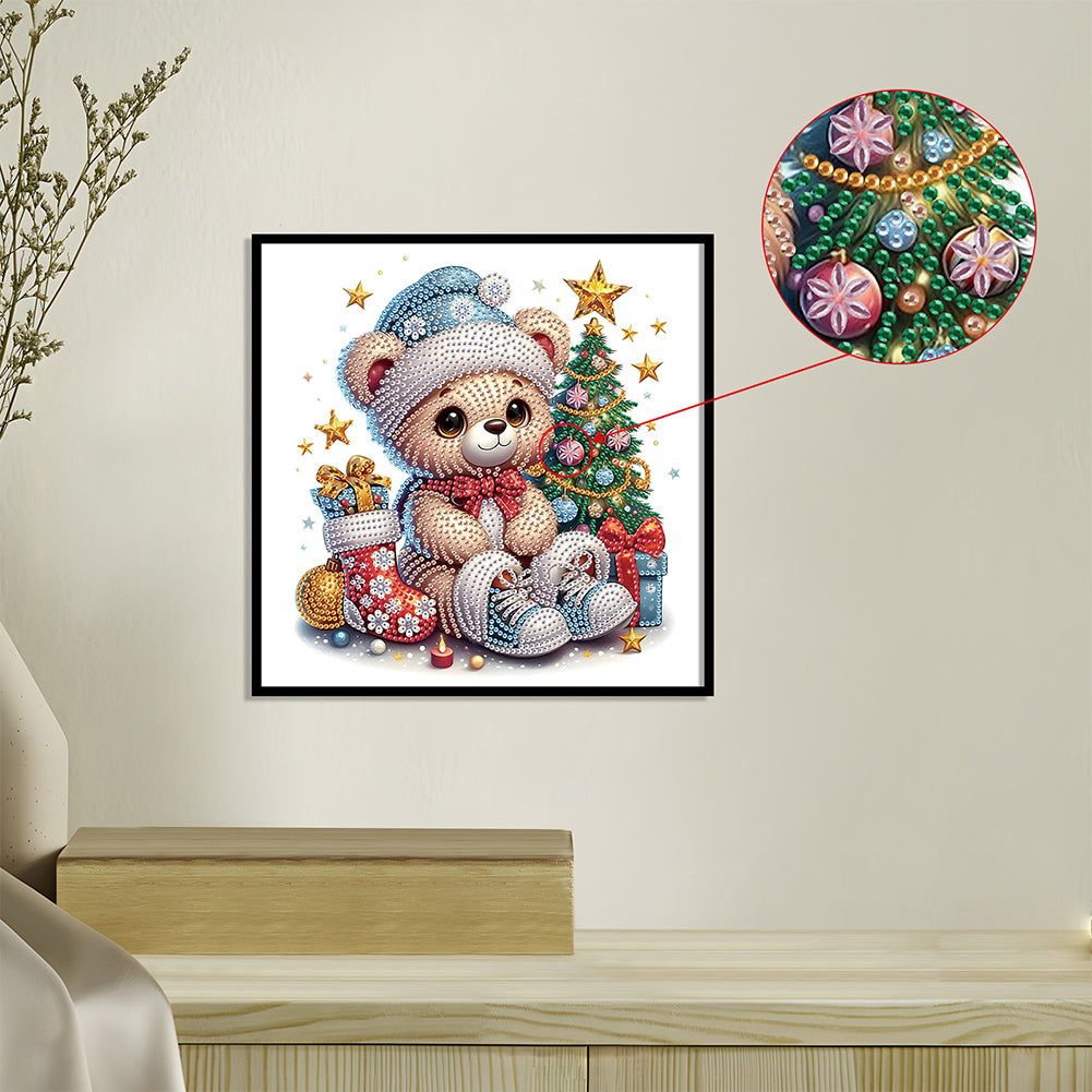 Cute Christmas Bear - Partial Special-Shaped Drill Diamond Painting 30*30CM