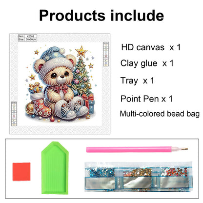 Cute Christmas Bear - Partial Special-Shaped Drill Diamond Painting 30*30CM