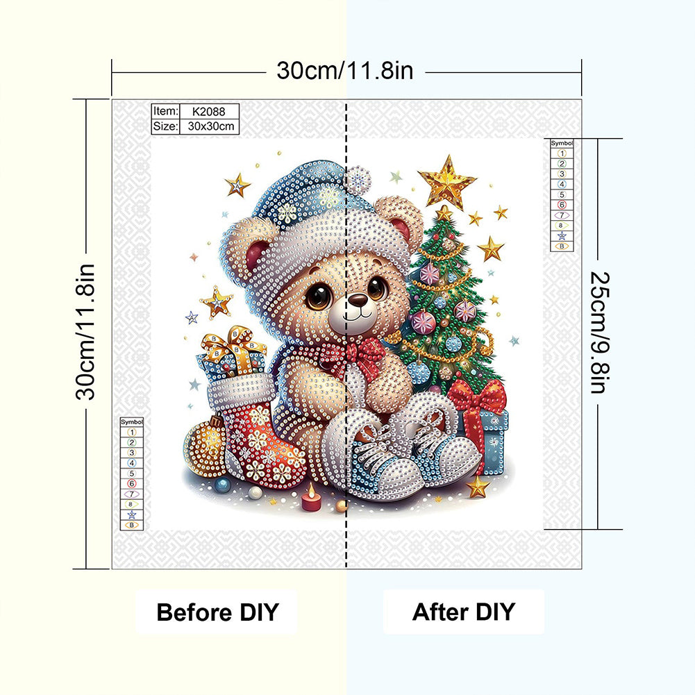 Cute Christmas Bear - Partial Special-Shaped Drill Diamond Painting 30*30CM