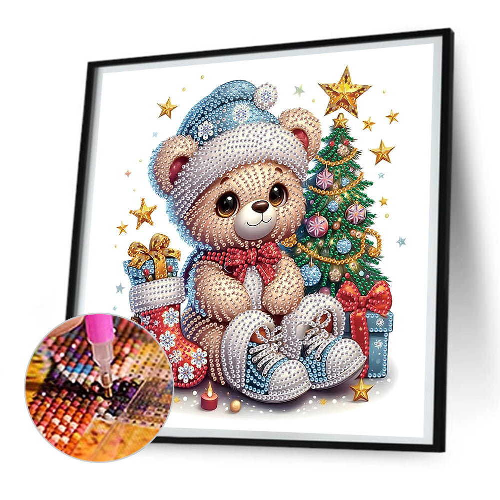 Cute Christmas Bear - Partial Special-Shaped Drill Diamond Painting 30*30CM