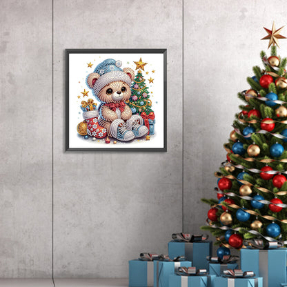 Cute Christmas Bear - Partial Special-Shaped Drill Diamond Painting 30*30CM