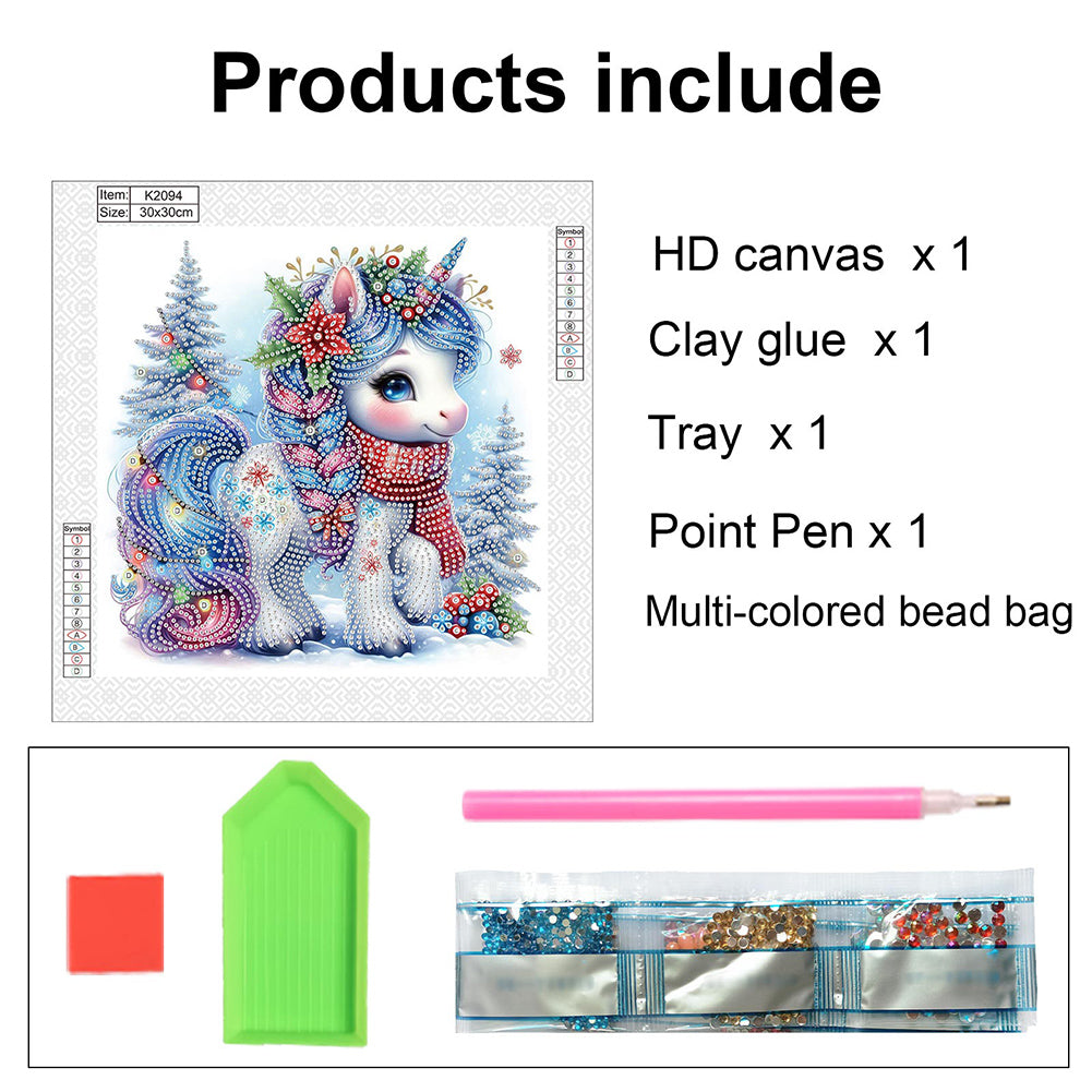 Cute Christmas Unicorn - Partial Special-Shaped Drill Diamond Painting 30*30CM