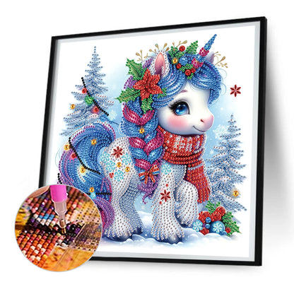 Cute Christmas Unicorn - Partial Special-Shaped Drill Diamond Painting 30*30CM