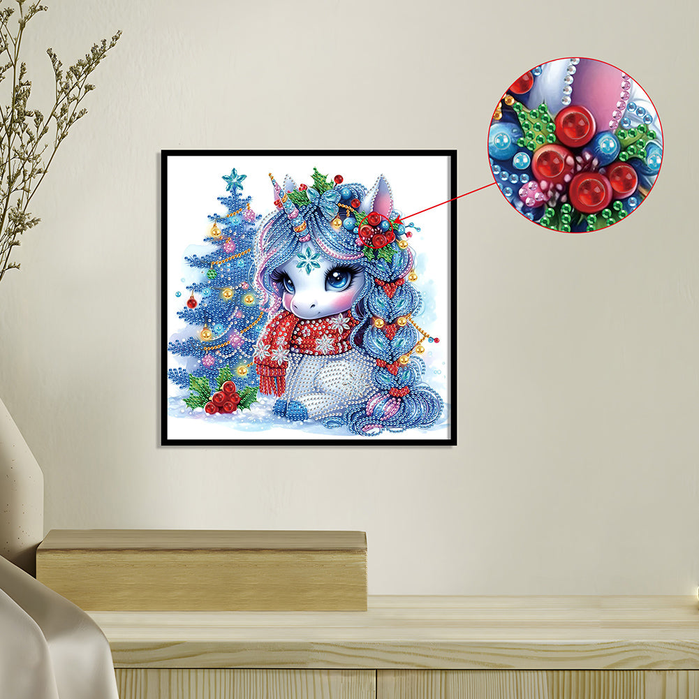 Cute Christmas Unicorn - Partial Special-Shaped Drill Diamond Painting 30*30CM