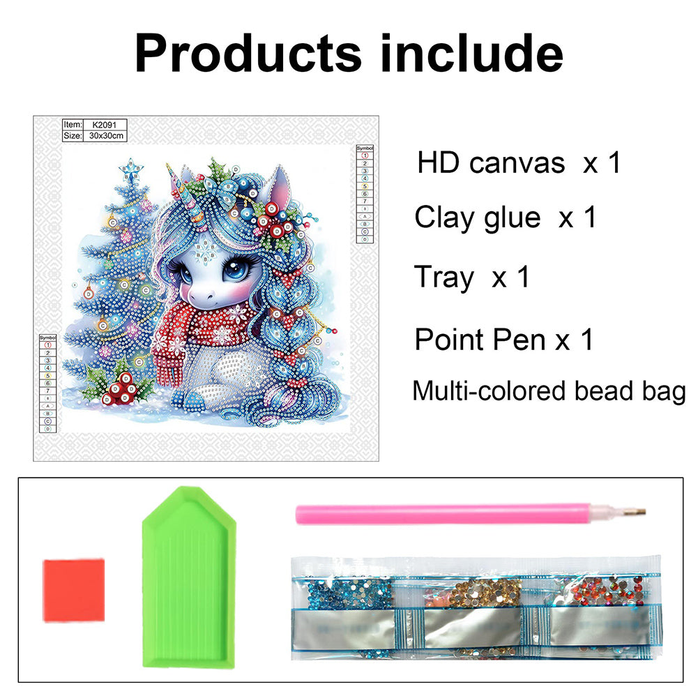 Cute Christmas Unicorn - Partial Special-Shaped Drill Diamond Painting 30*30CM