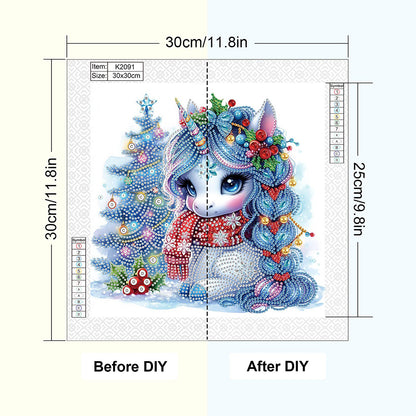 Cute Christmas Unicorn - Partial Special-Shaped Drill Diamond Painting 30*30CM