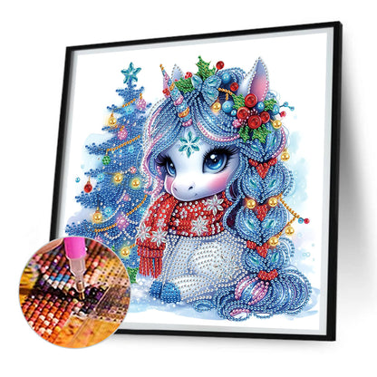 Cute Christmas Unicorn - Partial Special-Shaped Drill Diamond Painting 30*30CM