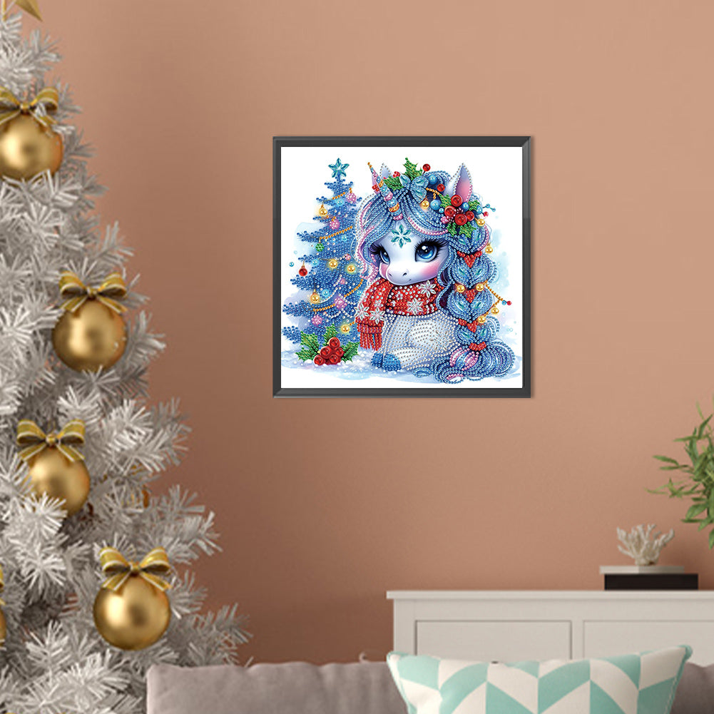 Cute Christmas Unicorn - Partial Special-Shaped Drill Diamond Painting 30*30CM