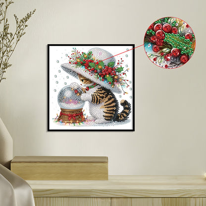 Cute Christmas Cat - Partial Special-Shaped Drill Diamond Painting 30*30CM