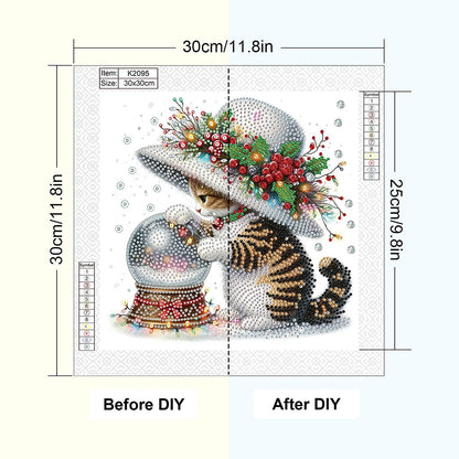 Cute Christmas Cat - Partial Special-Shaped Drill Diamond Painting 30*30CM