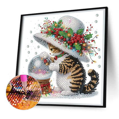 Cute Christmas Cat - Partial Special-Shaped Drill Diamond Painting 30*30CM