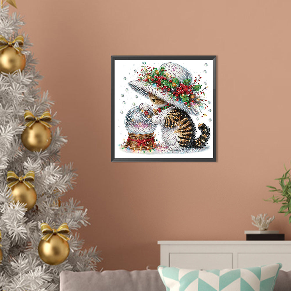 Cute Christmas Cat - Partial Special-Shaped Drill Diamond Painting 30*30CM