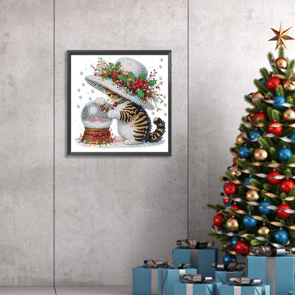 Cute Christmas Cat - Partial Special-Shaped Drill Diamond Painting 30*30CM