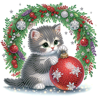 Cute Christmas Cat - Partial Special-Shaped Drill Diamond Painting 30*30CM