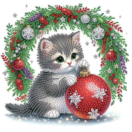 Cute Christmas Cat - Partial Special-Shaped Drill Diamond Painting 30*30CM