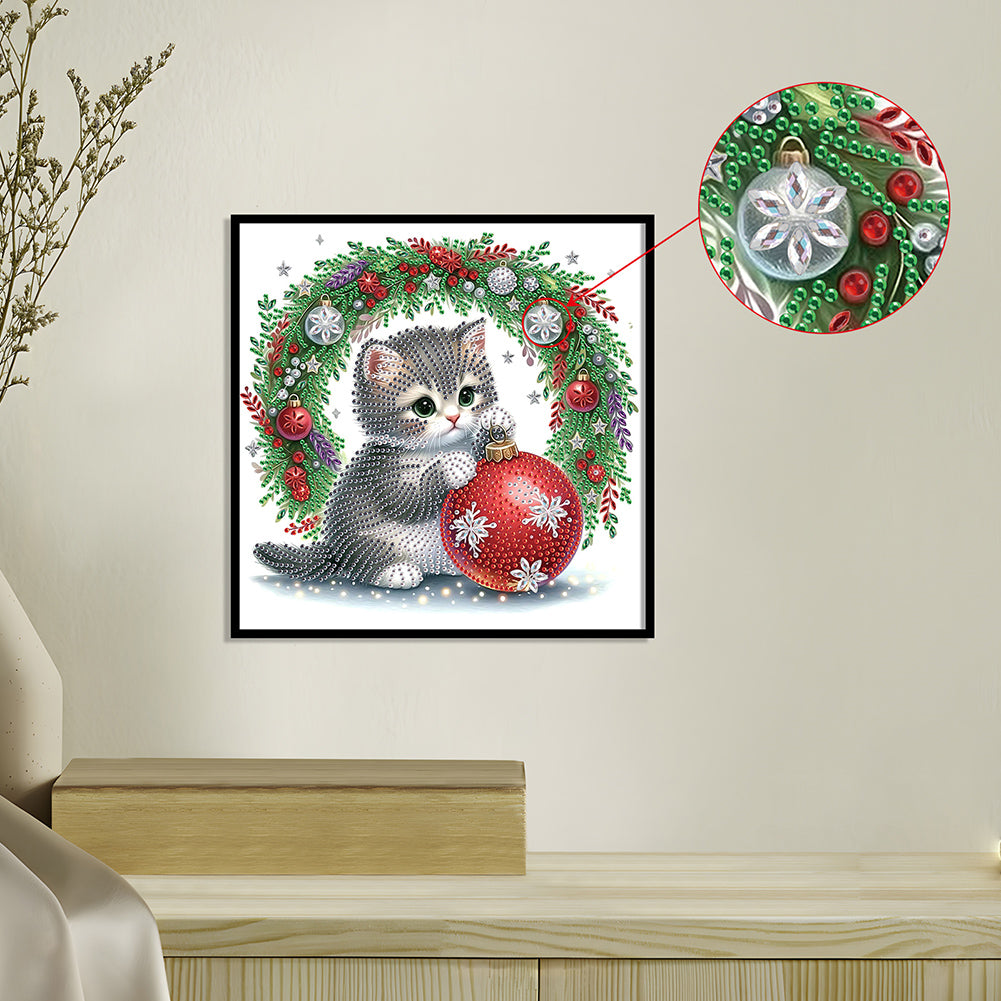 Cute Christmas Cat - Partial Special-Shaped Drill Diamond Painting 30*30CM