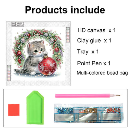 Cute Christmas Cat - Partial Special-Shaped Drill Diamond Painting 30*30CM