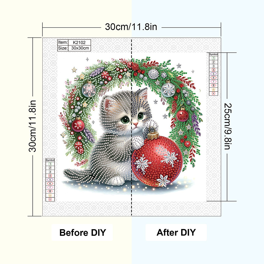 Cute Christmas Cat - Partial Special-Shaped Drill Diamond Painting 30*30CM