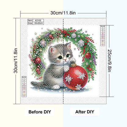 Cute Christmas Cat - Partial Special-Shaped Drill Diamond Painting 30*30CM