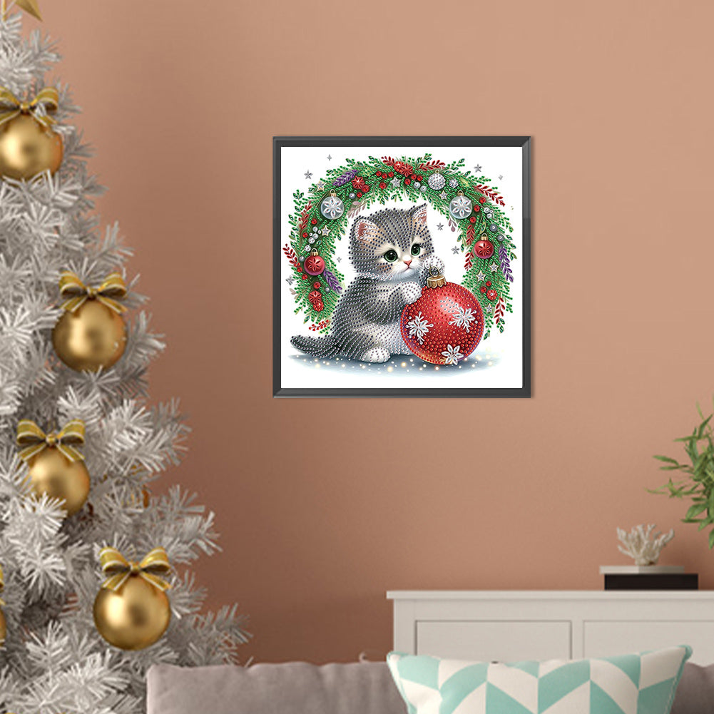 Cute Christmas Cat - Partial Special-Shaped Drill Diamond Painting 30*30CM