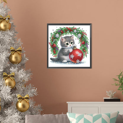 Cute Christmas Cat - Partial Special-Shaped Drill Diamond Painting 30*30CM