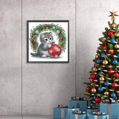 Cute Christmas Cat - Partial Special-Shaped Drill Diamond Painting 30*30CM