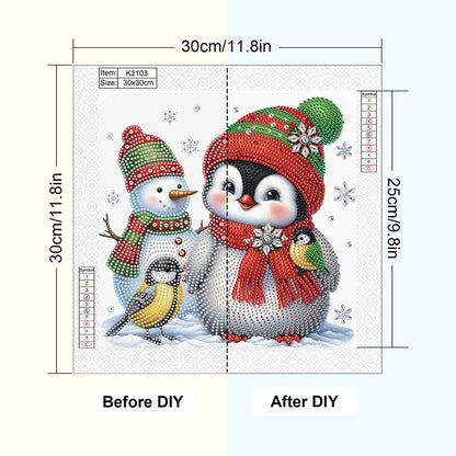 Cute Christmas Penguin - Partial Special-Shaped Drill Diamond Painting 30*30CM