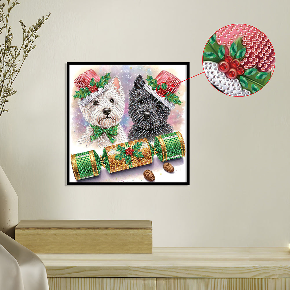 Cute Christmas Puppy - Partial Special-Shaped Drill Diamond Painting 30*30CM