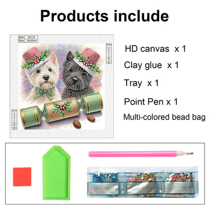 Cute Christmas Puppy - Partial Special-Shaped Drill Diamond Painting 30*30CM