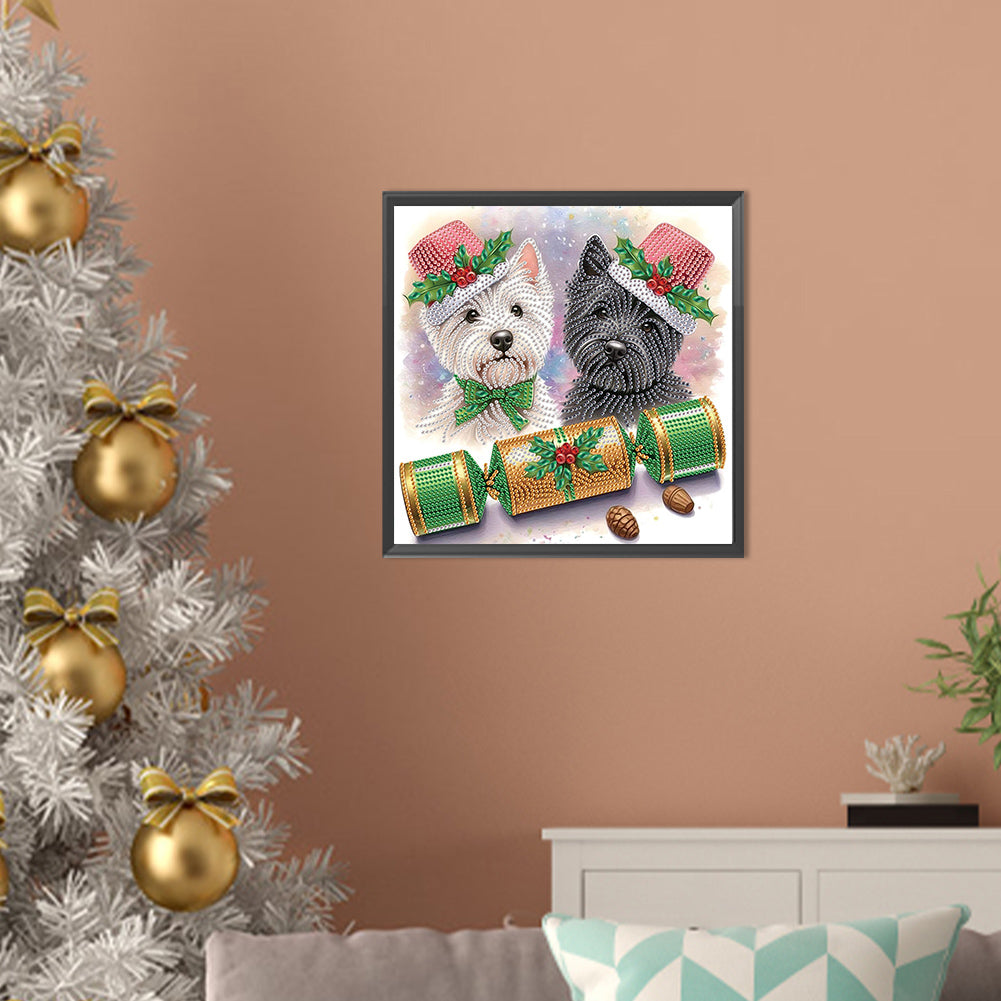 Cute Christmas Puppy - Partial Special-Shaped Drill Diamond Painting 30*30CM