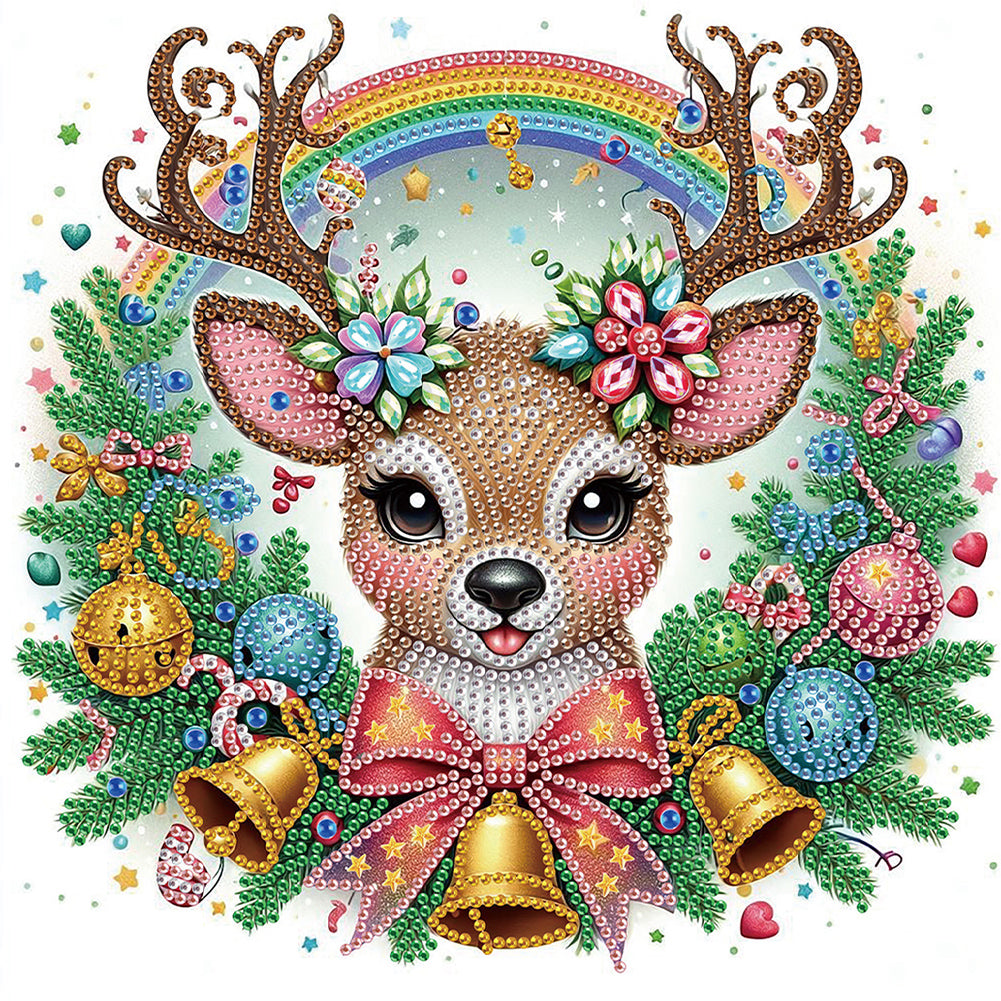 Cute Christmas Deer - Partial Special-Shaped Drill Diamond Painting 30*30CM