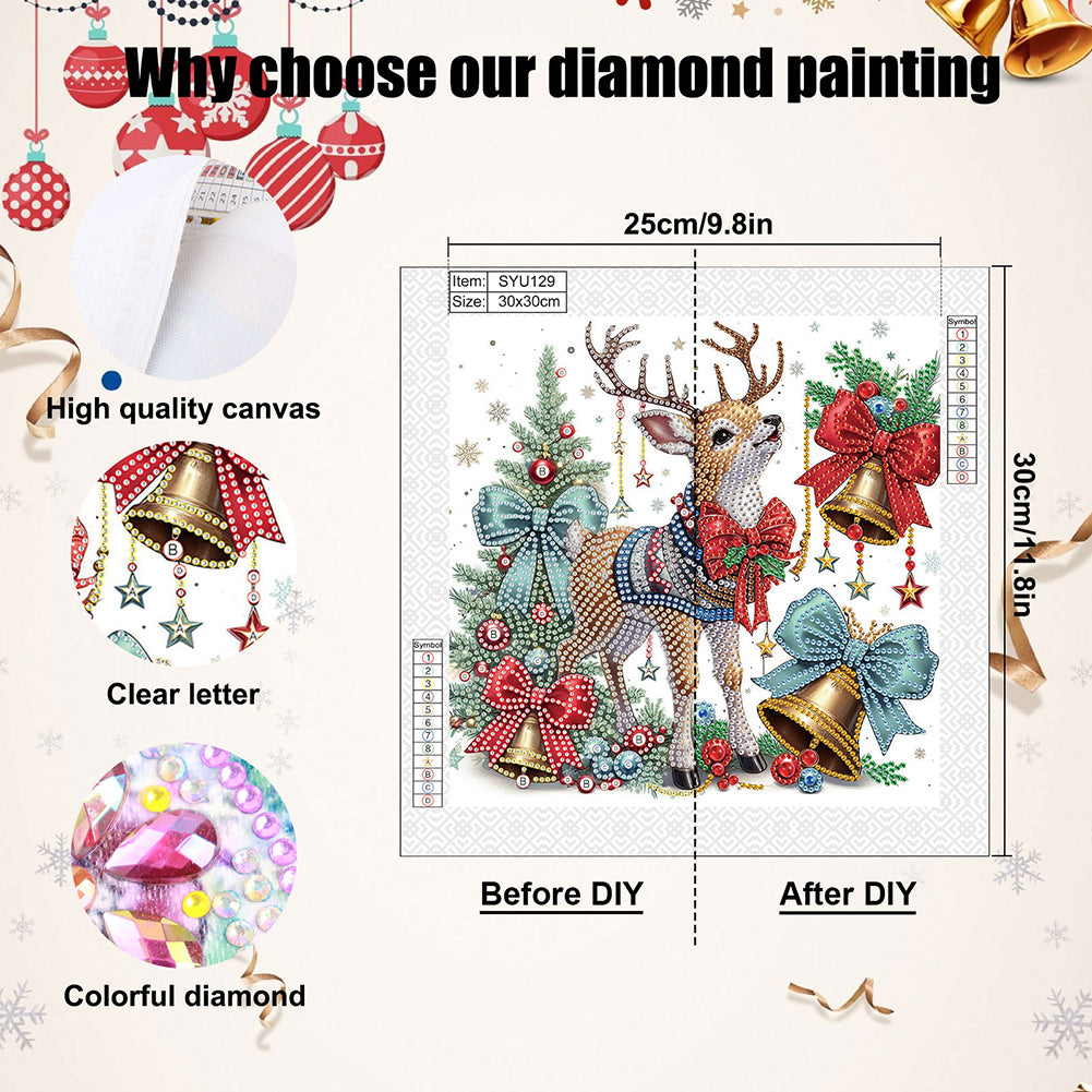 Cute Christmas Deer - Partial Special-Shaped Drill Diamond Painting 30*30CM