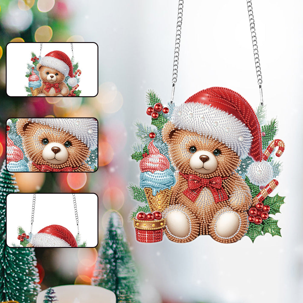 Christmas Bear Acrylic Special Shape 5D DIY Diamond Painting Dots Pendant