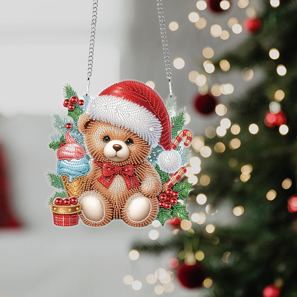 Christmas Bear Acrylic Special Shape 5D DIY Diamond Painting Dots Pendant