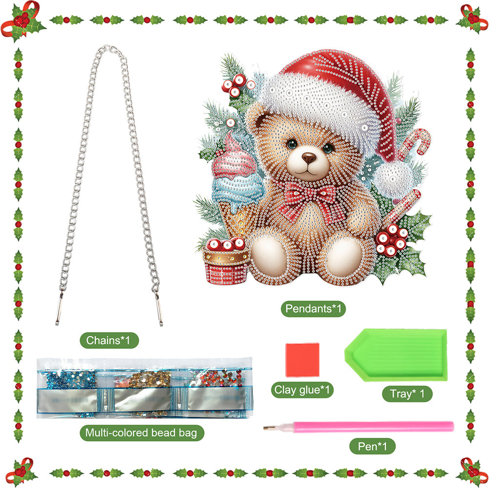 Christmas Bear Acrylic Special Shape 5D DIY Diamond Painting Dots Pendant